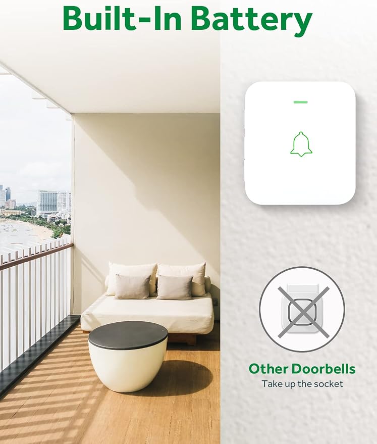 AVANTEK Wireless Doorbell, Battery-Powered & Portable, 1000 ft Range, White