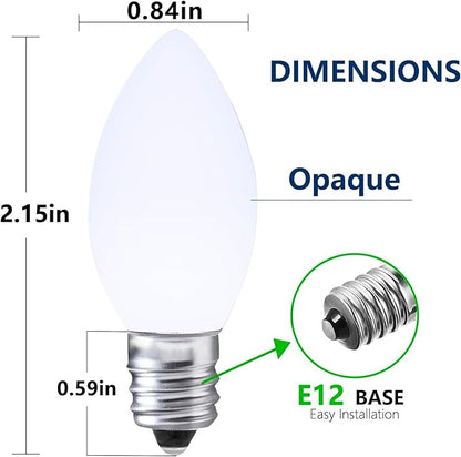 C7 Cool White LED Bulbs Dimmable Christmas Lights, 25 Pack, 0.72W Indoor/Outdoor, Waterproof, Night Light, E12 Base, IP65