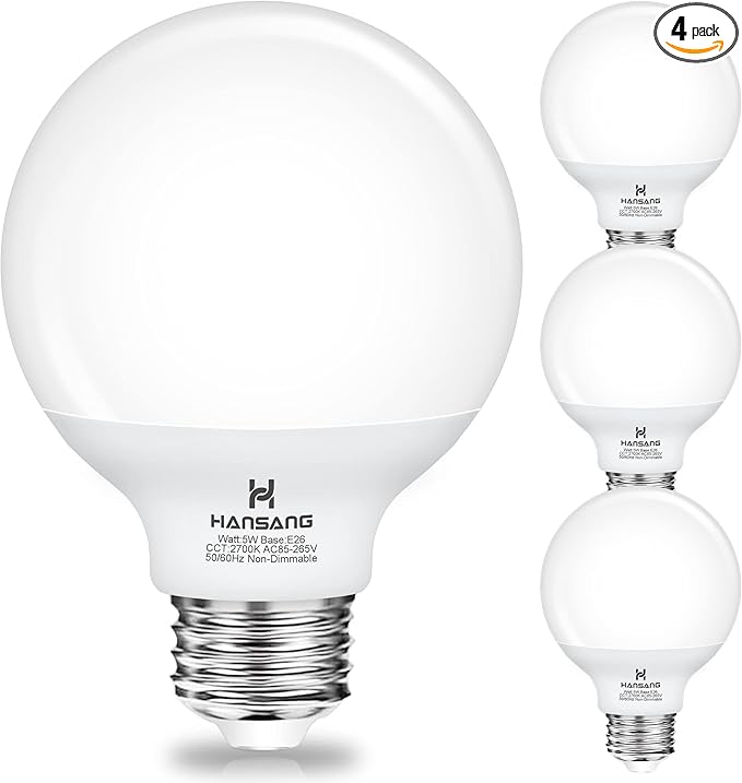 G25 LED Globe Light Bulbs, Bathroom Vanity Light Bulbs E26 Base Warm White 2700K for Bedroom Makeup Mirror Lights, 60W Equivalent(5W), 500LM Non-dimmable,4Pack