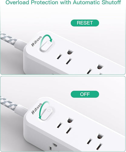 Mifaso Extension Cord, Surge Protector Power Strip, Long Power Strip with 9 Outlets 4 USB Ports, Extension Cord with Multiple Outlets, USB Power Strip for Dorm Room Essentials, College(15FT, White)