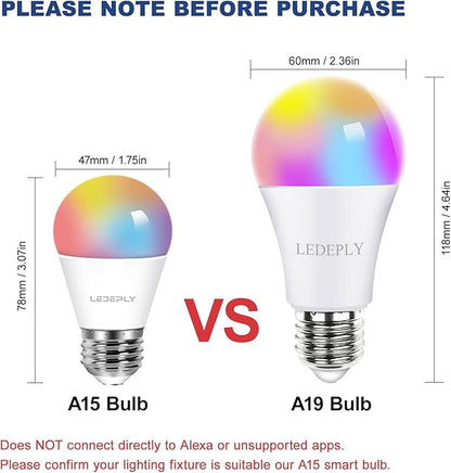 5W=40W, A15 Smart Bulb, Compatible with Alexa, Google Home, E26, Color Changing, Dimmable LED WiFi Light Bulbs, No Hub Required, 2.4GHZ WiFi Only, 400lm, 1 Pack