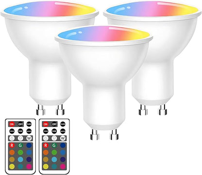 XRise GU10 LED Light Bulb Dimmable 3W LED Bulbs with 180°Flood Beam Warm White 3000K 12 Color Choices Remote Control Included Suitable for Bedroom Living Room Party Gathering（3 Pack ）