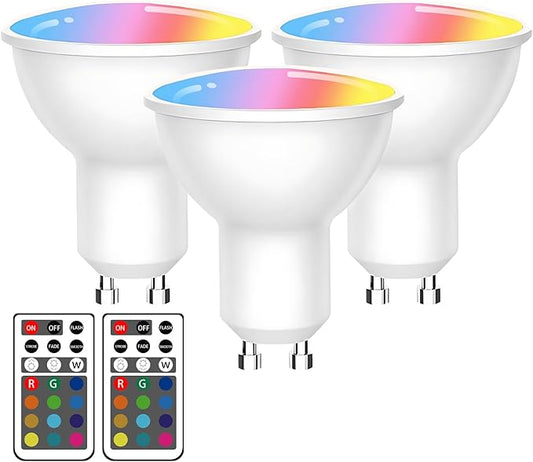 XRise GU10 LED Light Bulb Dimmable 3W LED Bulbs with 180°Flood Beam Warm White 3000K 12 Color Choices Remote Control Included Suitable for Bedroom Living Room Party Gathering（3 Pack ）