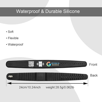Smart NFC Social Media Wristband – Silicone QR Bracelet for Facebook, Instagram & Google Reviews | Waterproof | Lifetime Link Update | Analytics Dashboard (NFC-WB-GOOG-BLK-V1)