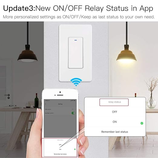 MoesGo WiFi Wall Push Button Smart Light Switch,Multi-Control, 2.4GHz WiFi Light Switches, Neutral Wire Required,Remote Control Smart Life/Tuya, Work with Alexa,Google Home White 1 Gang