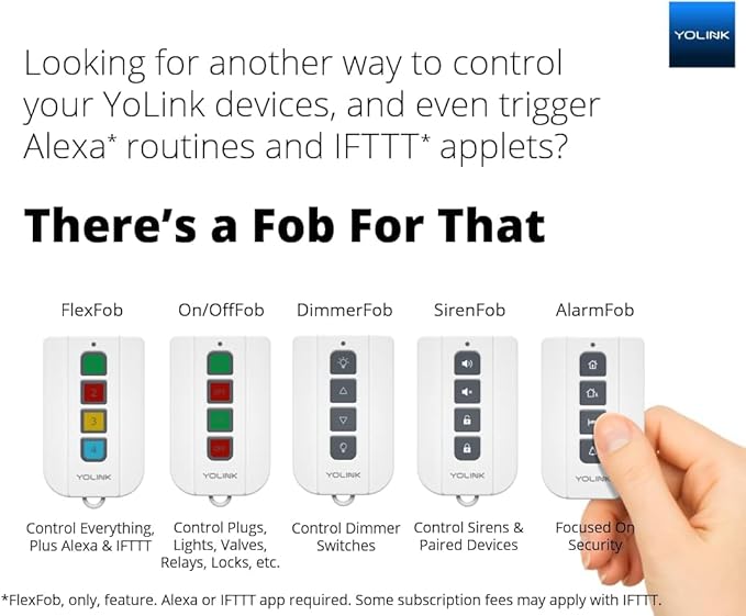 YoLink On/OffFob Programmable 2-Device/Group Smart Fob, LoRa Extreme Long (up to 1/4 Mile Open-air) Range for use with YoLink Smart Plugs, Light Switches, Plugs, Relays, Valves, Locks, etc.