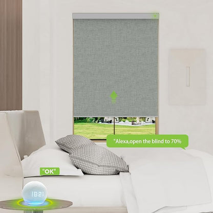 Motorized Blinds with Remote，100% Blackout Smart Blinds Motorized Roller Shades Compatible with Alexa Automatic Blinds for Windows Electric Window Blinds Customized Size Light Gray Mist