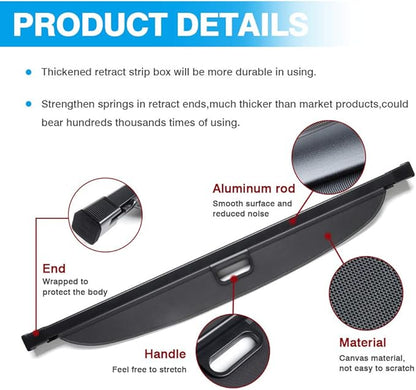 Powerty Retractable Cargo Cover for Mercedes Benz GLE 2016-2019/ Benz ML Series ML350 2012-2015, Canvas Texture Trunk Cover Privacy Screen Rear Security Shade for Benz Accessories(NOT for GLE 43 AMG)
