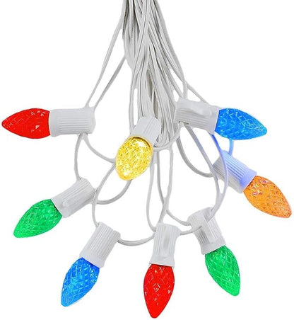 Novelty Lights 25 Foot C7 LED Outdoor Lighting Patio Christmas String Lights, Multi, White Wire, 25 Bulbs