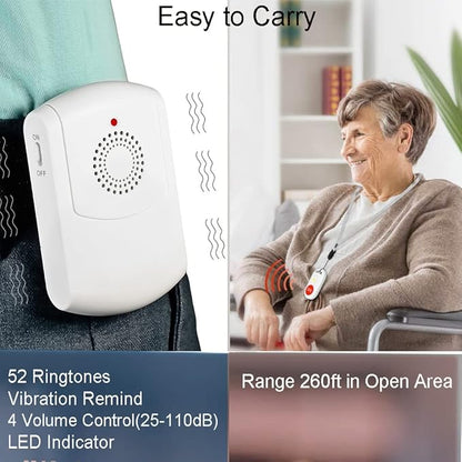 EverNary Caregiver Pager Wireless Call Button System Personal Alert Panic Button for Home Elderly Nurses Calling System with Pager and Emergency Button (1Receiver+1Button)