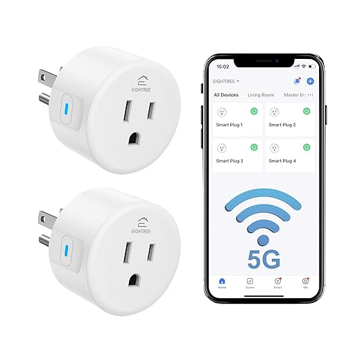 EIGHTREE Smart Plug 5GHz& 2.4GHz, 15A WiFi Smart Outlet Compatible with Alexa & Google Home, Smart Home WiFi Plug with Remote Control, Timer Outlet with Schedule, 4 Packs