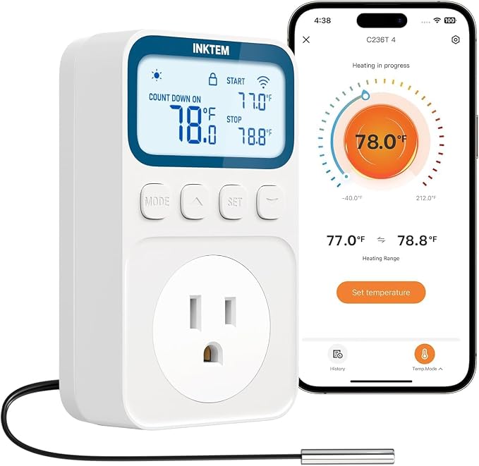 WiFi Temperature Controlled Outlet with APP for Heater, Freezer 16A