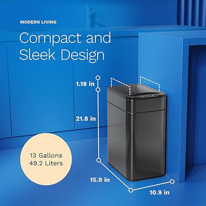 hOmeLabs - 13 Gallon Kitchen Trash Can - Retractable Automatic Sensor Butterfly Lid, Space-Saving Design, Easy to Clean, Battery-Operated with Batteries Included - Dark Stainless Steel