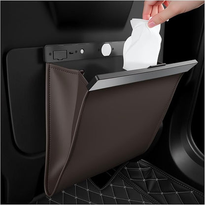 LED Car Trash Can Leak-Proof,Strong Magnetic Fast Closing Car Trash Bin as Cars Organizers and Storage,Cars Garbage Can with Automotive Trashs Bag for Backseat,Console,Door (Brown)