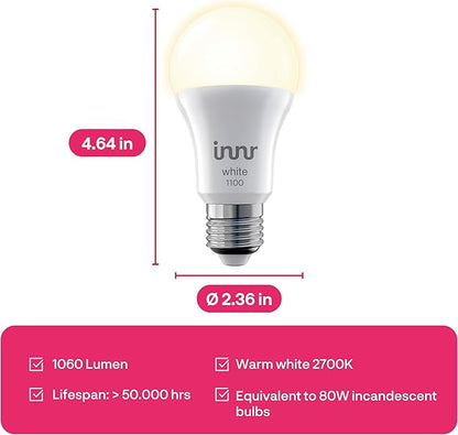 innr Smart Light Bulbs, A19 Zigbee, Works with Philips Hue* and Alexa (Bridge Required), Soft White Light Bulb, Dimmable, E26 LED Bulb 75 Watt, Warm White, 1060lm 1-Pack