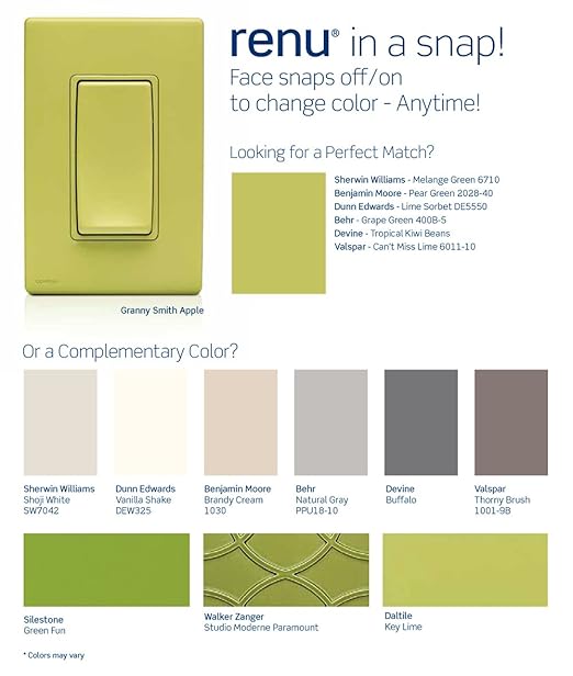 Leviton Renu Switch for 3-Way Applications, 15A-120/277VAC, RE153-GS, Granny Smith Apple
