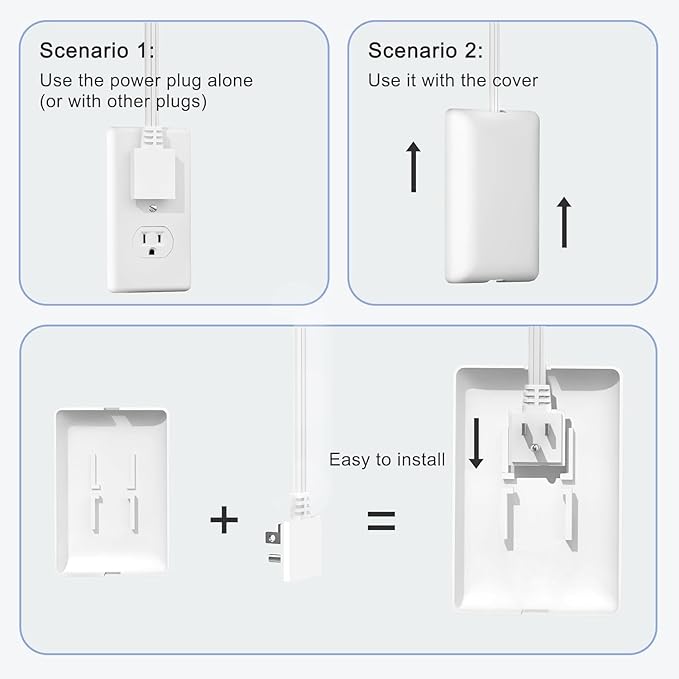 CABOCASA 2 Pack 3FT Flat Plug Extension Cord Power Strip with Multi Outlets, Patented Detachable Ultra-Thin Outlet Concealer & Ultra-Flat Plug, Ideal for Home Improvement, Hide Bulky and Messy Cords