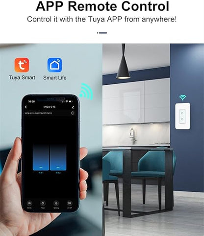 Nexete Smart Dual Light Switch - 2 in 1 Single Pole, Remote Voice Control, Smart Life App Compatible With Alexa Google Assistant, 2.4GHz Wi-Fi, Neutral Wire Required, White