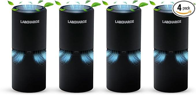 Lab Charge Small Ionic Air Purifier for Home & Bedroom – Silent HEPA Filter – Covers 250 Sq Ft - Free Cleaner – Compact & Black Design - Pack of 4