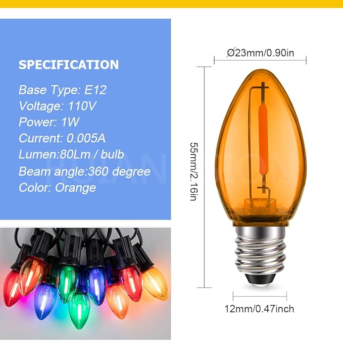 Ruiandsion E12 LED Bulb 110V Orange No Stroboscopic Eye Protection for Chandelier Wall Night Table Floor Window Display Light Pack of 2