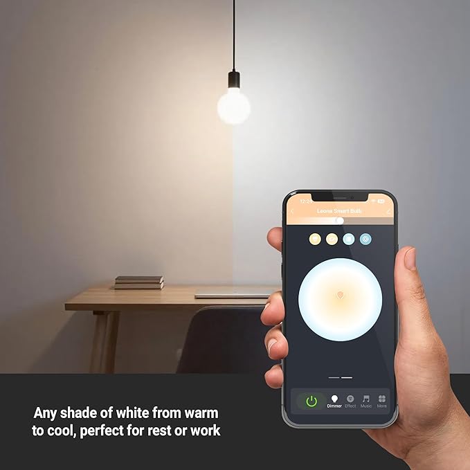 Leona Smart Light Bulbs, LED, Tunable White 2700K-6500K, 9W, 800 Lumens, WiFi, Dimmable, A19, E26 Base, Compatible with Alexa & Google Home (4-Pack)