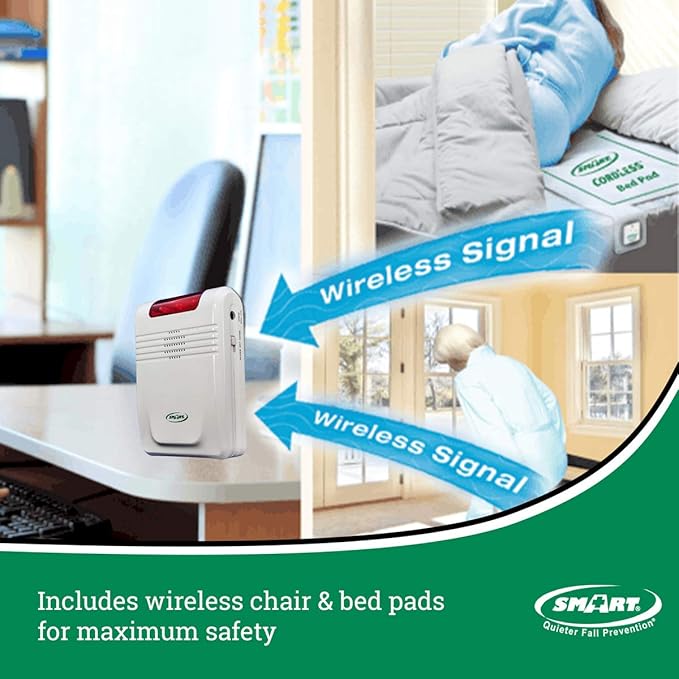 Bed Alarm with Bed Sensor Pad and Chair Sensor Pad - Cordless System Makes This System Easy-to-use!