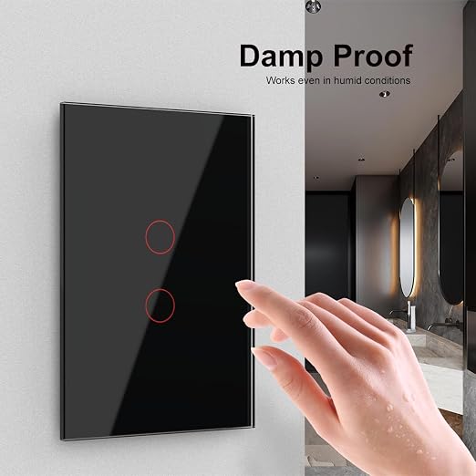 LIVOLO Modern Electrical Light Switch Tempered Glass Panel Single Pole Wall Touch Light Switch with Led Indicator,No Neutral Wire,2 Circles 1 Way (Black) | Tempered Glass Switch with Led Indicator,No Neutral Wire Required,Touch control,LED indicator, s...