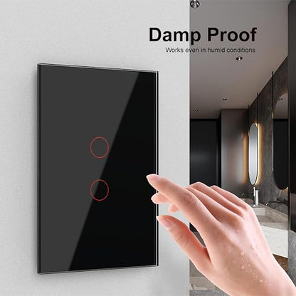 LIVOLO Modern Electrical Light Switch Tempered Glass Panel Single Pole Wall Touch Light Switch with Led Indicator,No Neutral Wire,2 Circles 1 Way (Black) | Tempered Glass Switch with Led Indicator,No Neutral Wire Required,Touch control,LED indicator, s...