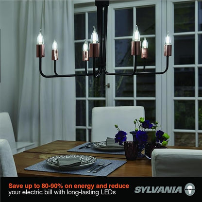 Sylvania B10 Clear LED White Filament Bulb, 6W, Dimmable, 500 LMS, Candelabra Base, 2700K, Soft White - 4 Pack (41848)