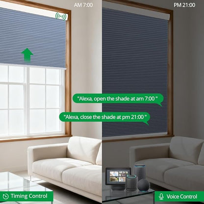 Motorized Cellular Shades with Remote Blackout Honeycomb Smart Blinds Options for Indoor Windows, Remote/Alexa/Matter Compatible, Easy DIY Installation (Light Blue Gray)