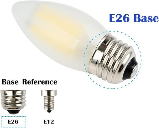 C35 6W LED Candelabra Bulb, 4000K Neutral White Daylight, 60W Incandescent Equivalent, E26 Medium Base, Dimmable, Frosted Glass Torpedo Tip, 3-Pack