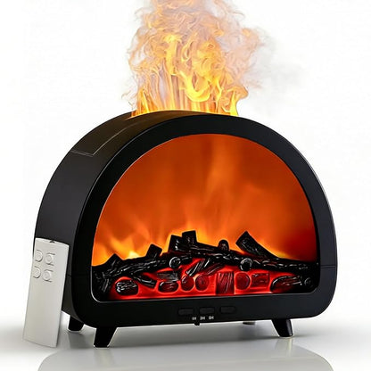 Fireplace Flame Essential Oil Diffuser - 7 Color Ultrasonic Aromatherapy Humidifier with 7-Mode Running Lights, Remote Control, 3 Timer, 200ml Noiseless for Home Bedroom Office (Black)