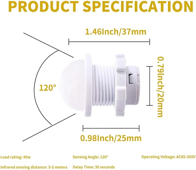 6 Pack Motion Sensor Switch 85-265V 40W, PIR Wall/Ceiling Mount with 30s Auto-Off & Night Mode