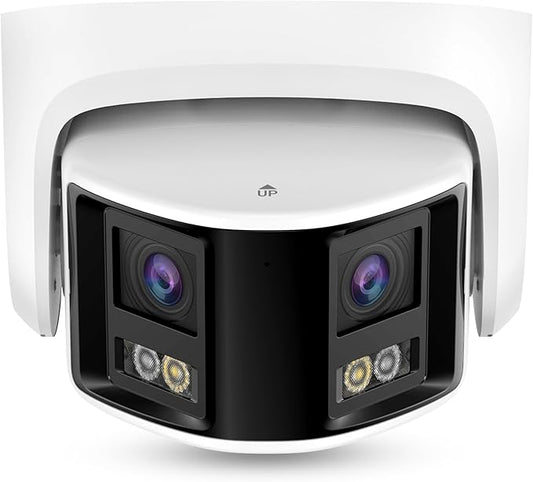 Acusense 8MP Dual Lens PoE IP Camera Outdoor Compatible with Ⲏіkconnect/ iVMS4200/ Guarding Vision, 180° Panoramic Wide Angle, Smart IR & White Light Night Vision, Plastic Casing IP Ethernet Cameras