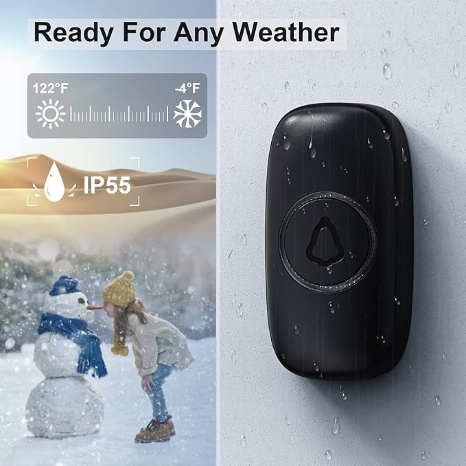 Wireless Doorbell, SECRUI Door bell Over 1000ft Coverage with 2 Plug-In Receivers, 1 Waterproof Push button, 52 Chimes, 110dB loud Sound Colorful LED Flash (Pack of 2)