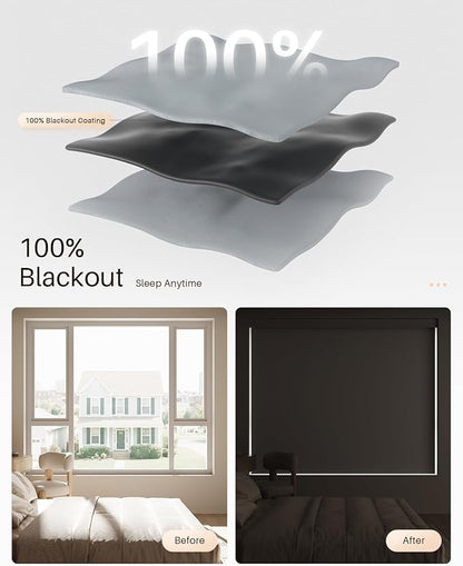 Smart Roller Shades for Windows, Alexa Blackout Motorized Blinds with Remote Control, Easy Install Automatic Electric Blinds for Indoor (Gray Fabric & White Shell, 46" W x 72" H)