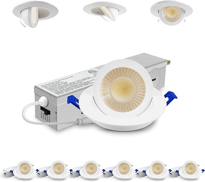 Adetu 2 Inch 5CCT Gimbal Led Recessed Lighting with Junction Box, 360°+90° Adjustable Recessed Can Lights, 2700K/3000K/3500K/4000K/5000K Selectable, 5W Eqv 50W, 550LM Brightness - ETL (White,6 Pack)