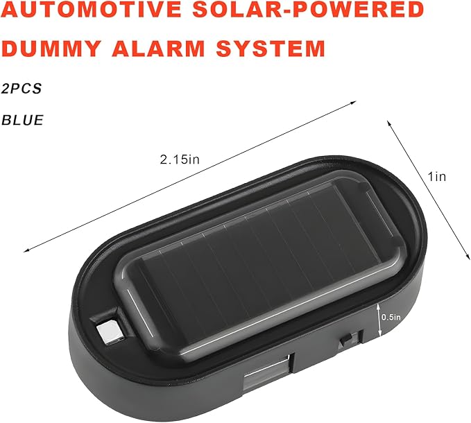 2 PCS Car Solar Power Simulated Dummy Alarm, Anti-Theft Vehicle LED Flash Lamp Security Alarm with Light Sensor, Flashing Security Warning Light Fake Lamp for Car Truck SUV (Blue)