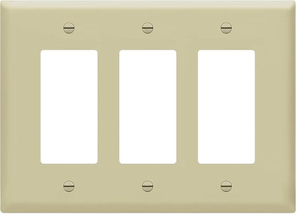 ENERLITES Decorator Light Switch or Receptacle Outlet Wall Plate, 3-Gang 4.88" x 6.77", Gloss Finish, Mid-Size, Polycarbonate Thermoplastic, UL Listed, 8833M-I, Ivory