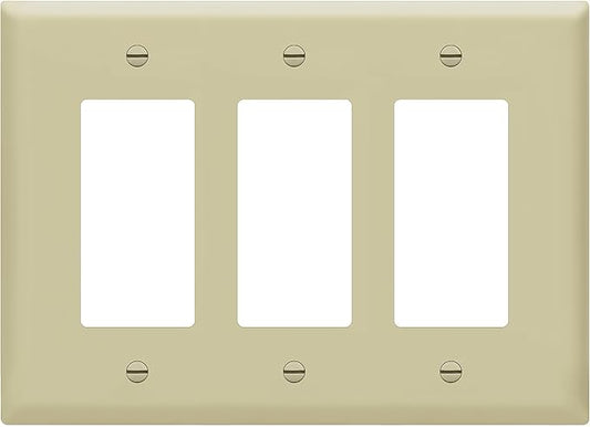 ENERLITES Decorator Light Switch or Receptacle Outlet Wall Plate, 3-Gang 4.88" x 6.77", Gloss Finish, Mid-Size, Polycarbonate Thermoplastic, UL Listed, 8833M-I, Ivory