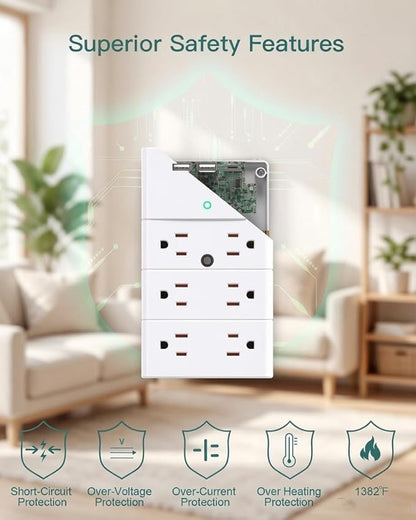 Addtam Multi Plug Wall Outlet, Surge Protector Wall Mount with 12 Outlet Extender 4 Sides and 3 USB Ports (2 USB-C), Outlet Splitter Power Strip for Home Office Dorm Room Essentials, White