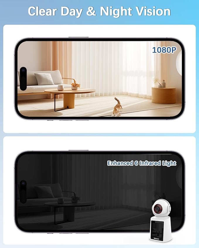 WEILAILIFE 【2-Way Video】 Indoor Wireless Pet Dog Security Camera Home WiFi Surveillance Cameras Baby/Elderly Pan Tilt Smart Security Camera