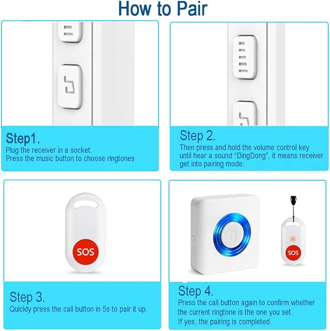 Caregiver Pager Wireless Call Button Nurse Alert System for Home/Elderly/Patient/Disabled One Call Button One Receiver