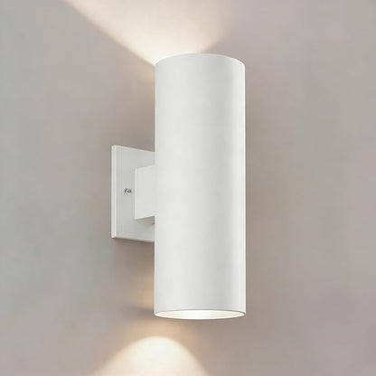 Outdoor Wall Lights, 12'' Up and Down LED Cylinder Exterior Lighting Fixtures, 23W 3000K IP65 Waterproof Wall Sconces for House, Garage, Patio, Porch, White