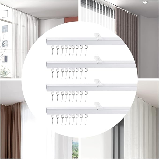 Heavy-Duty Ceiling Curtain Track Kit (9ft - 12ft), Curtain Track Ceiling Mount Room Divider Curtain Rod Aluminum Alloy Ceiling Track for Curtains Ceiling Curtain Rod for Shower, Bedroom, Living Room