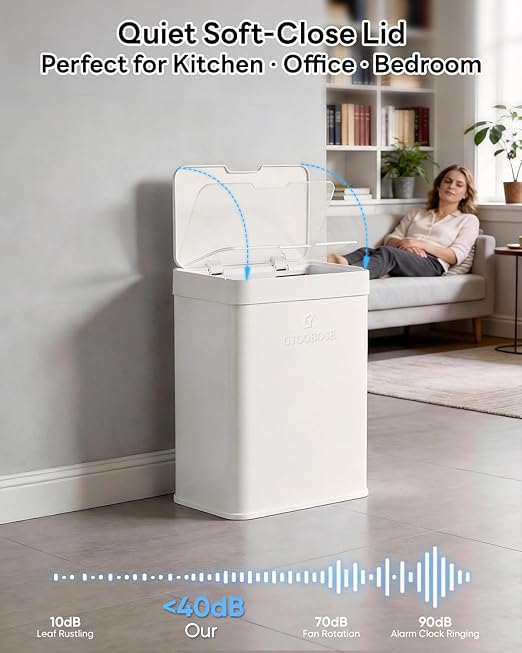 13 Gallon / 50L Touchless Automatic Trash Can, Slim Motion Sensor Kitchen Garbage Can, Stainless Steel, Soft Close Lid, Fingerprint Resistant, Hands-Free, Odor Control, White