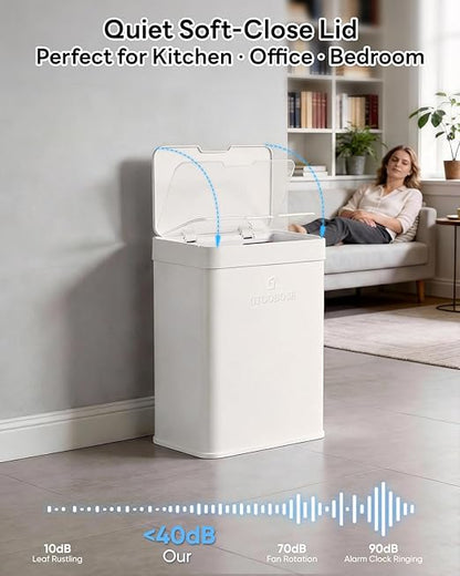 13 Gallon / 50L Touchless Automatic Trash Can, Slim Motion Sensor Kitchen Garbage Can, Stainless Steel, Soft Close Lid, Fingerprint Resistant, Hands-Free, Odor Control, White