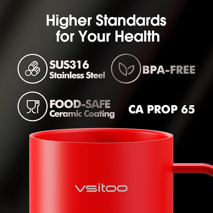 Vsitoo S3 Pro 16oz Smart Self Heating Coffee Mug,Heated Coffee Mug with Auto-Sensing AI Heats Drinks to 120-150°F Hands-Free.Perfect for Home/Office,Ideal Gift fo Men/Women, Red