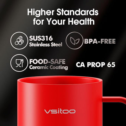 Vsitoo S3 Pro 16oz Smart Self Heating Coffee Mug,Heated Coffee Mug with Auto-Sensing AI Heats Drinks to 120-150°F Hands-Free.Perfect for Home/Office,Ideal Gift fo Men/Women, Red