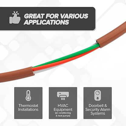 THE CIMPLE CO 18/3 Thermostat Wire 150 FT - Insulated Solid Copper Wiring for HVAC, Furnaces, Video Doorbells, Alarms, Lighting, Smart Thermostats - 18 Gauge, 3 Conductor - 150 Feet (45 Meters), Brown